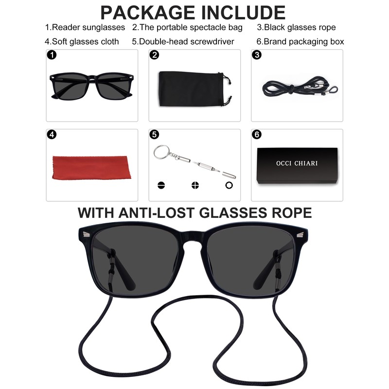 OCCI CHIARI Reading Sunglasses Women 3.5 Stylish Square Reader Sunglasses