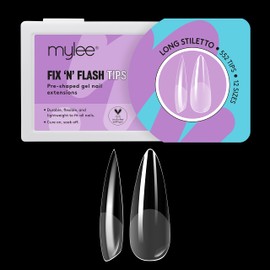 Mylee Fix & Flash Soft Gel Tips [Long Stiletto] Soft Gel Nail Tips with Full Coverage, Gel Nail Extensions, Flexible and Durable, 12 Different Sizes, 552 Pieces