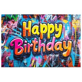 AIIKES 6x4ft Colorful Brick Wall Backdrop Retro Graffiti Happy Birthday Backdrop XY189