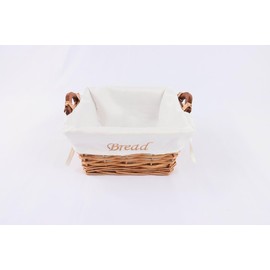 Chattels Square Bread Serving Basket with wooden handles and Washable Lining with the wording BREAD Embroidered