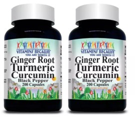 Vitamins Because Turmeric Curcumin Ginger 1000mg Black Pepper Extract  Complex 2X200 Capsules