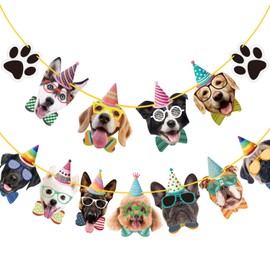 Duufin 15 Pieces Dog Faces Claws Party Banner Set Birthday Portrait Banner Dogs Theme Party Bunting Decoration