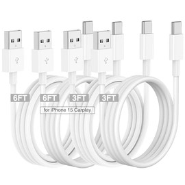 Cable Carplay de Coche para iPhone 17 16 15 Cable Cargador, Cable USB A a USB C de 3/3/6/6 Pies para Cargador iPhone 17 Pro Max/16 Pro/15 Plus, Cargad