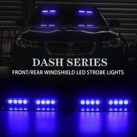 XRIDONSEN 2 in 1 Blue Emergency Dash Strobe Lights Warning Safety Flashing Interior Windshield Lights w/Suction Cups for Ambulance Volunteer Firefighter Police Vehicles Trucks (2×7.16 inch, 16 LED)