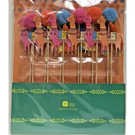 Table Fun Food Picks On Wooden Sticks Llama Design Pom-Poms Pack Of 12