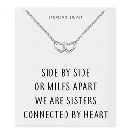 Philip Jones Sterling Silver Sister Heart Link Necklace with Quote Card