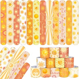 48PCS Boho Sun Party Favors Slap Bracelets Hippie Groovy Boho Sunshine First Trip Around the Sun Theme Birthday Party Decorations Supplies For Here Comes the Son Baby Shower Sun Party Supplies