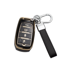 Tyifxom for RAM 1500, 2500, 3500, 4500, 5500 (2019-2025) Keychain Cover, Leather Keychain Soft Case Protective Cover (Black, 4 Keys)