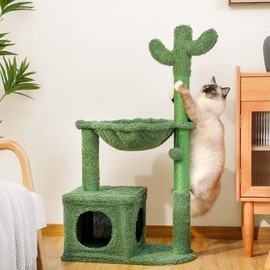 Generic Cactus Cat Tree 40"" Cat Tower with Large Metal Carpet Hammock, Cat Scratching Post for Indoor Cats