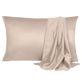 uxcell 2 Pack Silk Satin Pillowcase for Hair and Skin, Cool, Silky, Soft Breathable Pillow Cases Travel Size 14x20 Inch Light Tan with Envelope Closure
