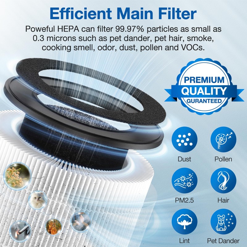 D10 Replacement Filter Compatible with Tailulu D10 Air Purifier, 3-in-1