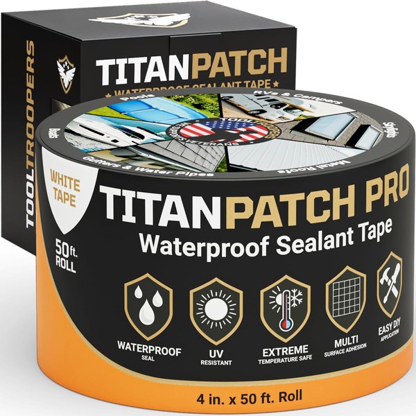 White TITANPATCH PRO Waterproof Sealant Tape 4" x50' – Stops