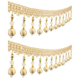 Yalulu 4 Yard Beaded Pendant Hanging Ball Tassel Fringe Trim Macrame for Curtain Tablecloth Home Decoration (Gold)