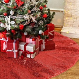 Micoden Christmas Tree Blanket, 76 cm Luxury Tree Skirt, Glitter Sequins, Christmas Tree Skirt Mat, Double Layer Tree Mat, New Year Christmas Decoration for Holiday Party, Sequins, Red