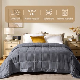 downluxe Twin Blanket with Satin Trim, Lightweight Down Alternative Blanket Twin Size for All Season, Machine Washable (Grey, 90 X 66 Inch)