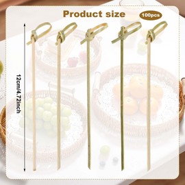 100 Pcs Bamboo Cocktail Sticks, Natural Bamboo Skewers with Looped Knot