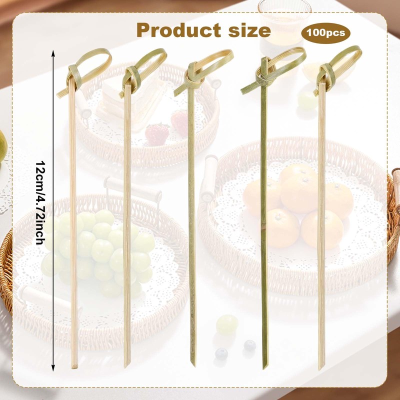 100 Pcs Bamboo Cocktail Sticks, Natural Bamboo Skewers with Looped