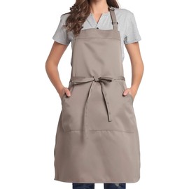 Khoji & Meeni Aprons with 2 Pockets Unisex Men Aprons Women Aprons for Home Kitchen, Restaurant, Coffee house Adjustable neck strap, long side straps, thick twill cotton blend (LATTE)