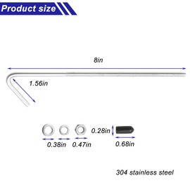 Zpana 8 Inch 304 Stainless Steel J Hook Car Battery Hold Down Bolts, 2PCS Vehicle Battery Tie Down Mount Bracket Kit, Auto Battery Support Tool Accessories, Universal for SUV Sedan Truck