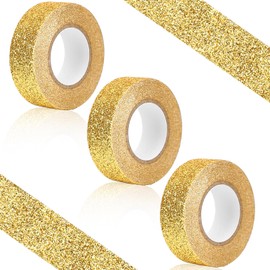 QfwdfcTrenz 3 Rolls 5/8 Inch（15mm） x 5.5 Yards Glitter Washi Tape Craft Self Adhesive Stick On Sticky Glitter Trim Gold for Festival Decoration Scrapbooking, Journal, Planner, Gift Wrapping