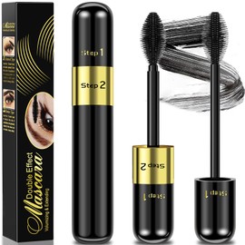 Mascara Black Volume and Length - 2 in 1 Double Effect Mascara Waterproof Natural & 4D Magic Effect Extensions, Perfect Gifts for Women Mom Silk Fiber Smudge-proof Mascara
