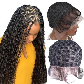 Braided wig Cap for Crochet Hair Crochet Full Lace Wig Caps with Baby Hair Lace Front Braided Wig Caps with natural knots Glueless Crochet Wig Caps for Black Women (122 sections)