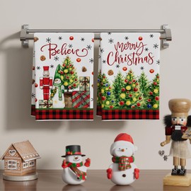 XCHI Nutcracker Snowman Christmas Tree Kitchen Towels Dish Towels 18x26 Inch Xmas Home Kitchen Decorations Hand Towels Set of 2 Drying Dishcloth