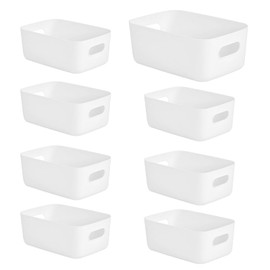 BTtime Storage Box, Storage Basket, Set of 8, White, Trumpet Case, Plastic, Storage, Drawer Dividers, Tabletop Storage, Miscellaneous Goods Organization, Includes Handles, Organization, Small Storage