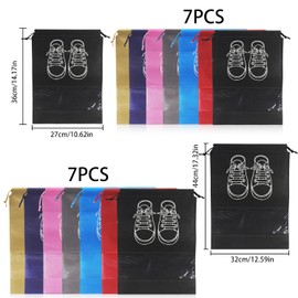 XIAQICA Pack of 14 Travel Shoes Storage Shoe Bag with Transparent Window with Drawstring Dustproof Shoe Bag for Men Women Travel or Home Storage Shoe Bag Travel (2 Sizes), red