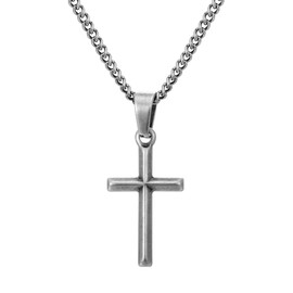 Murtoo Cross Necklace for Men, Stainless Steel Necklace for Men with Cross Pendant, Cross Mens Necklace Simple Jewelry Gift for Men Women Boys Girls, 2 Adjustable Curb Chain (20 Inches +2 Inches , Vintage Silver)