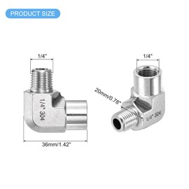 sourcing map 2Pcs G1/4 Inch Male x G1/4 Inch Female 90 Degree Barstock Street Elbow, 304 Stainless Steel Pipe Fitting Adapter with Protective Case for Industrial Manufacturing, Silver