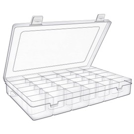 FAMLEAF 1 Pack 36 Grids Plastic Organizer Container with Adjustable Dividers, Large Clear Snack Box Removable for Sewing Supplies, Floss, Bead, Jewerly, Nails Storage