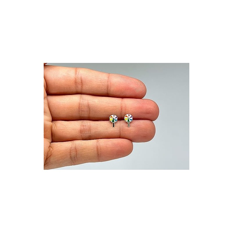 Rainbow Lollipop Earrings - 925 Sterling Silver