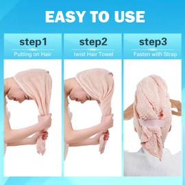 Large Microfiber Hair Towel Wrap for Women, Soft Hair Drying Towel with Elastic Band, Fast Drying Hair Turbans for Curly, Wet Hair, Long, Thick Hair（2Pack）