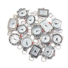 10 Mix Silver Tone Geneva Elite Watch Faces for Beading, Loops and Battery Included