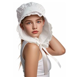Women's Pioneer Bonnet - Colonial Peasant Amish Hat, Prairie Cap, Nightcap, Maid Cosplay Costume Accessory (Style-B)