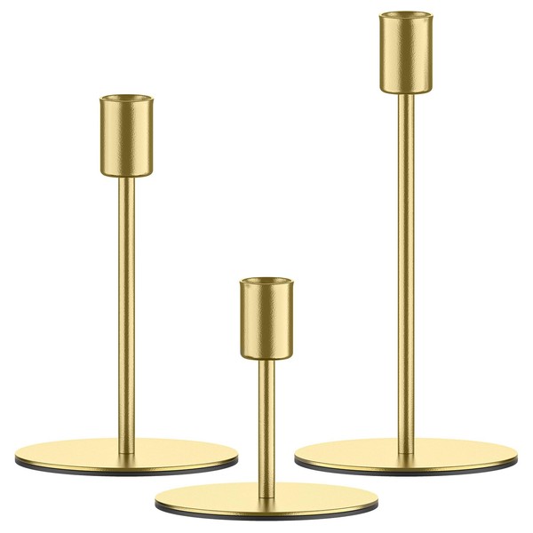 smtyle - Juego de 3 candelabros cónicos dorados para velas con hierro, 2 cm de diámetro, ideal para centro de mesa