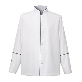 Mens Clergy Coat Church Priest Robe Vestment Stand Up Collar Button Down Top Outwear for Pastor, White Black, Medium