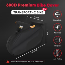Zettum Bike Cover for Transport 2 Bikes - Outdoor Bike Covers for 2 Bikes on Rear Bike Rack Transport Heavy Duty & Waterproof, 600D Bicycle Rack Covers for 2 Bikes on Car Hitch Travel Storage