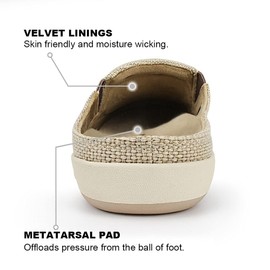 Plantar Fasciitis Slippers for Men with Arch Support, Canvas Orthotic Slipper for Men with Suede Insole and Velvet Lining, Slip on Clog House Slipper with Indoor Outdoor Anti-Skid Rubber Sole, Beige