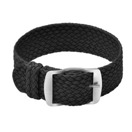 ULLCHRO Unisex Perlon Nylon Bracelet with Stainless Steel Silver Buckle, Black