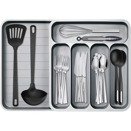 ZLPBAO Cutlery Holder, Expandable Utensil Holder for Drawer, Adjustable Cutlery Tray, Compact Cutlery Tray for Drawers Made of Plastic for Spoons