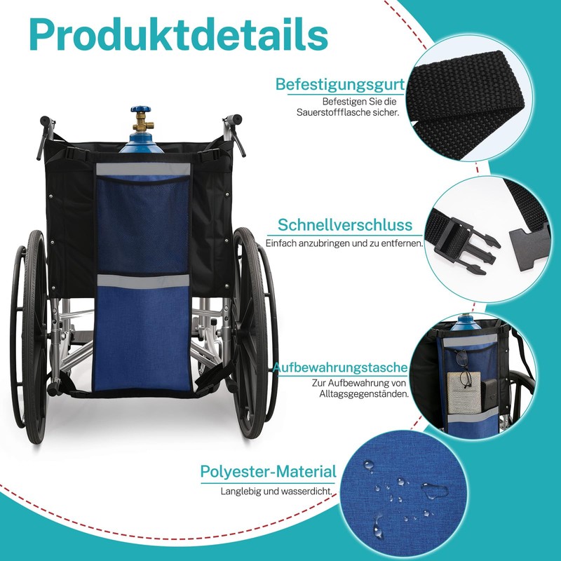Oxygen Tank Holder for Wheelchiars, Oxygen Cylinder Bag with Adjustable