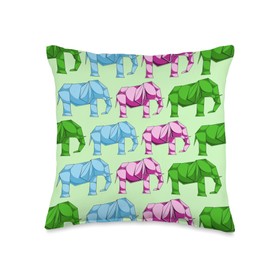 Africa Animal Artist Colorful Elephant Pattern Origami Throw Pillow