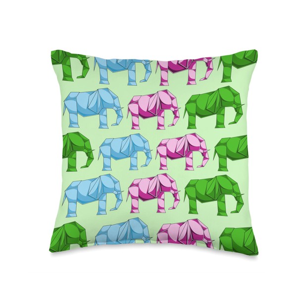 Africa Animal Artist Colorful Elephant Pattern Origami Throw Pillow
