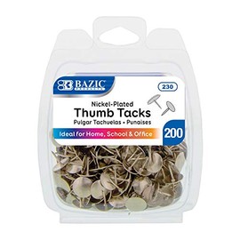 BAZIC Push Pins, Nickel Silver Flat Head Steel Point Thumb Tacks Pin for Cork Bulletin Board Map Posters Picture Office School (200/pack), 24-Packs