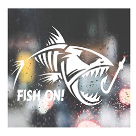 HSC Design Custom Decal Car for Fish on! Fishing for Car, Truck, Funny, Tumbler, Window, Motorcycle, Helmet, Bumper, Decal for Laptop, Phone, Home Decoration / 4 in x 6 in/White
