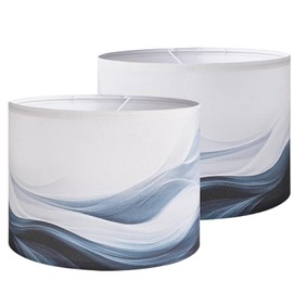 Haultop Lamp Shades set of 2 with Waves and Oceans, 13x13x10in Fabric Lamp Shades for Table Lamps, Blue lamp shades, Support Spider and E26 Base, Drum Lamp Shades
