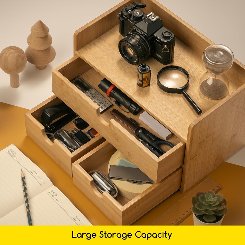 MEEDEN Bamboo Desk Organizer with Drawers: Desktop Storage Container with