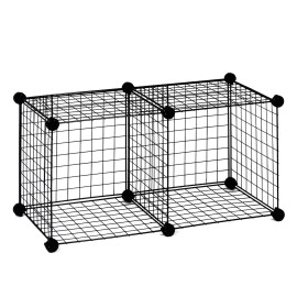 Allgonicer Wall-mount Floor-stand interlock 14" Wire Cube Storage Rack Organizer Bookshelf - Black/2 cubes